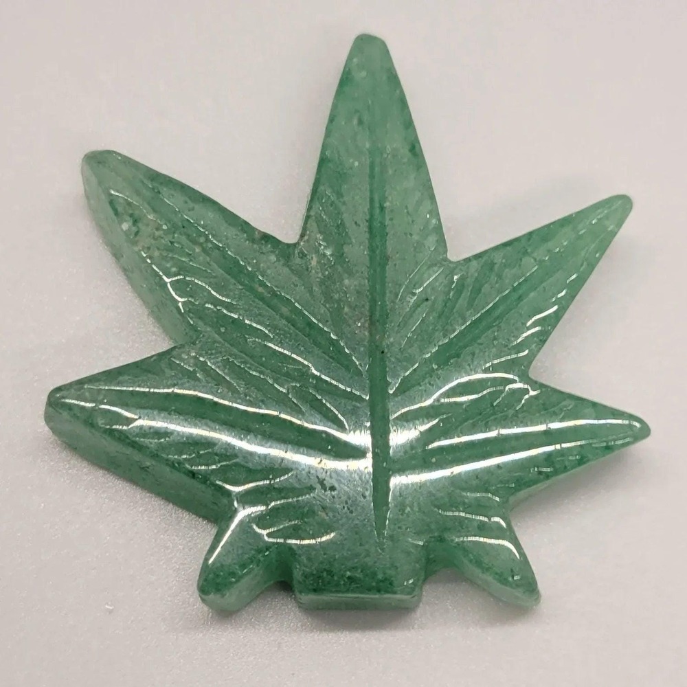 Aventurine Stone Cannabis Leaf Carved Stone, Weed Leaf, Gemstone, Cannabis Leaf